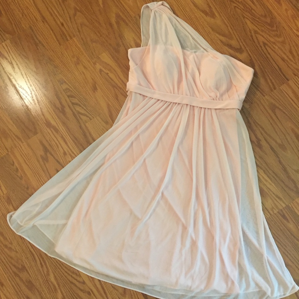 Peach Mesh One Shoulder Formal Dress Size 10